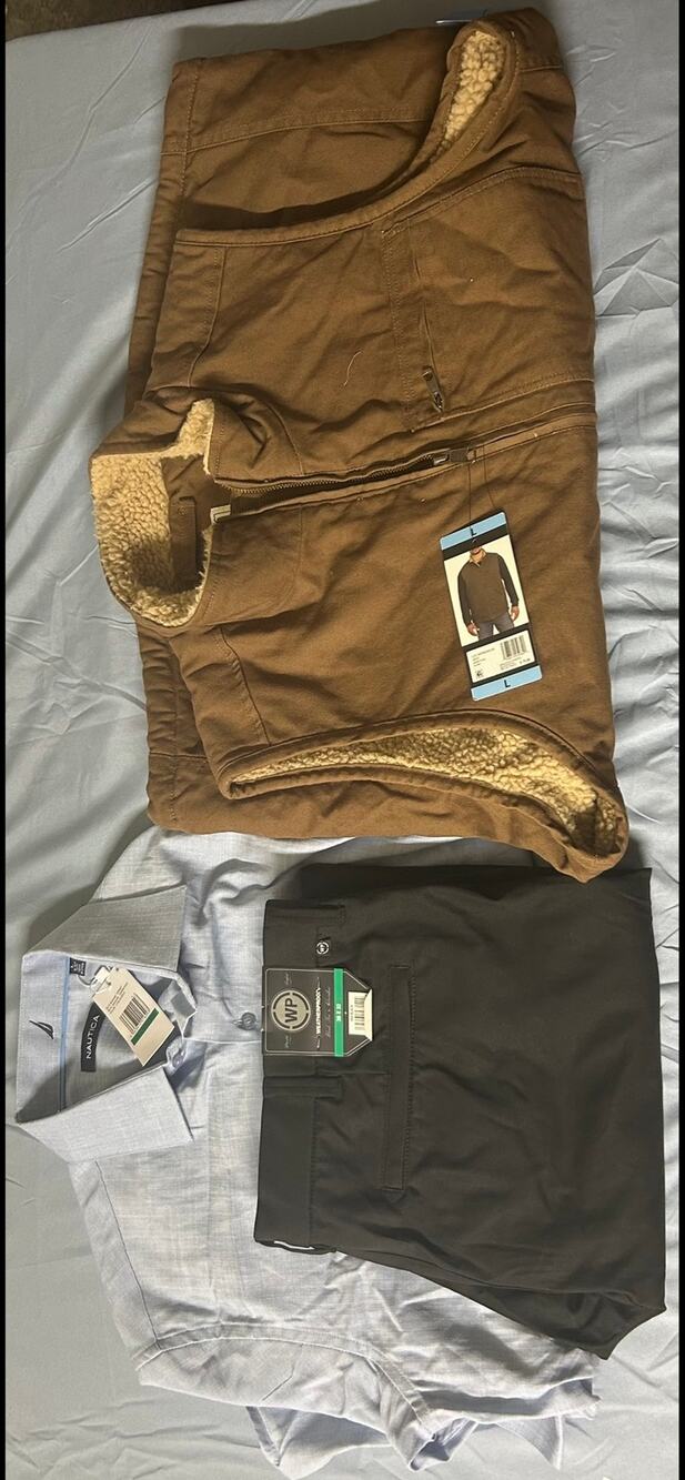 NWT Mens Large Workwear Vest Shirt Pants Bundle 3pc Lee Nautica (MCB3)
